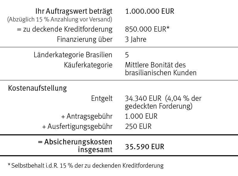 Grafik: Beispielberechnung für die Absicherung eines Brasiliengeschäfts
