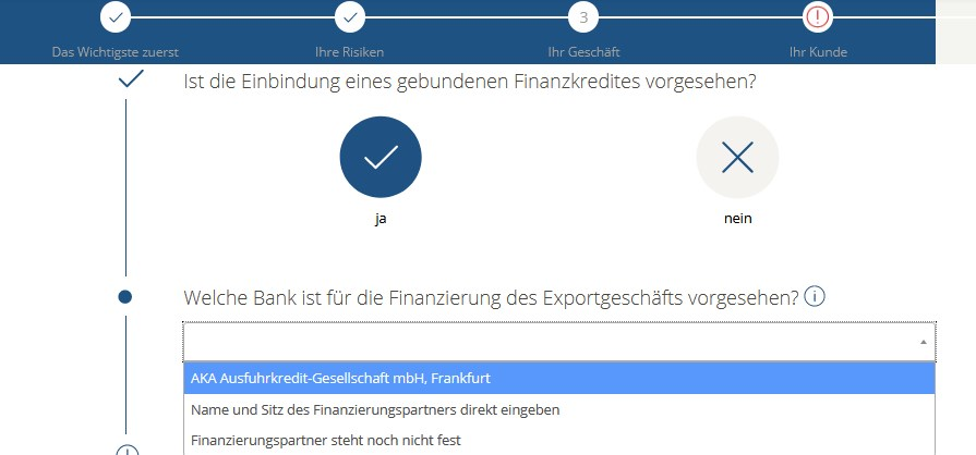 Schnittstelle für Finanzierungsangebote Auswahl Finanzierungspartner API