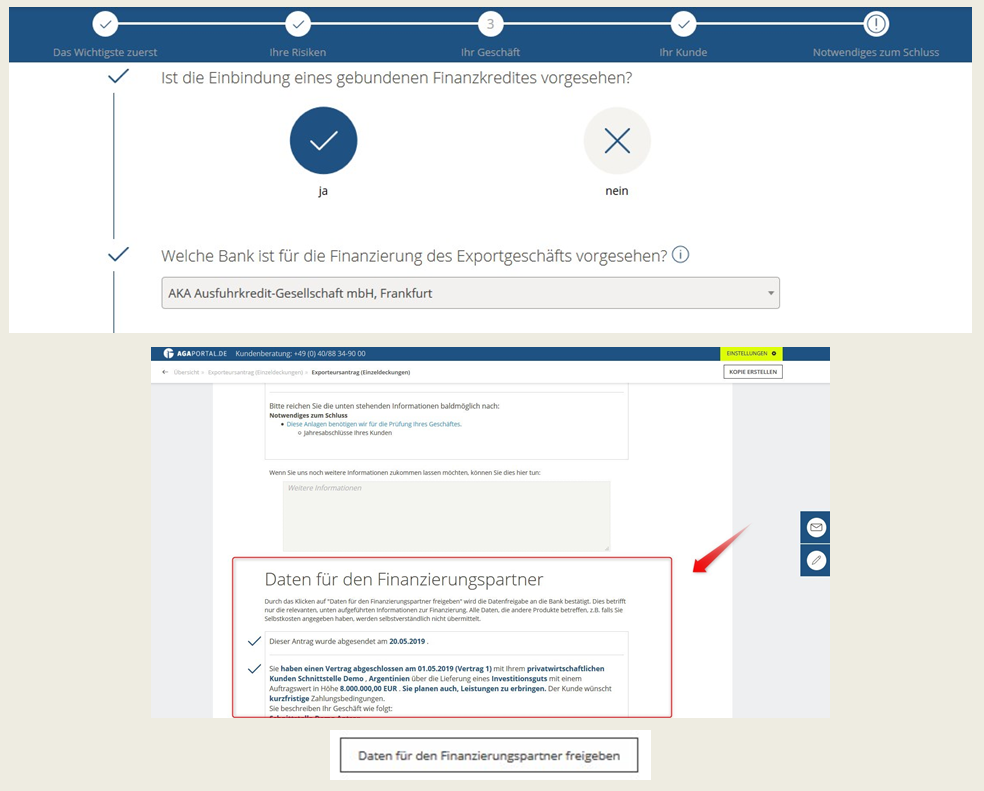 Bild: Darstellung Übermittlung der Antragsdaten in myAGA