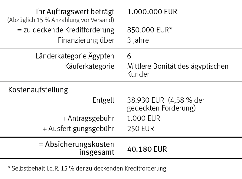 Grafik: Beispielberechnung für die Absicherung eines Ägyptengeschäfts