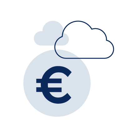 Grafik eines Eurosymbols über dem eine Gewitterwolke fliegt