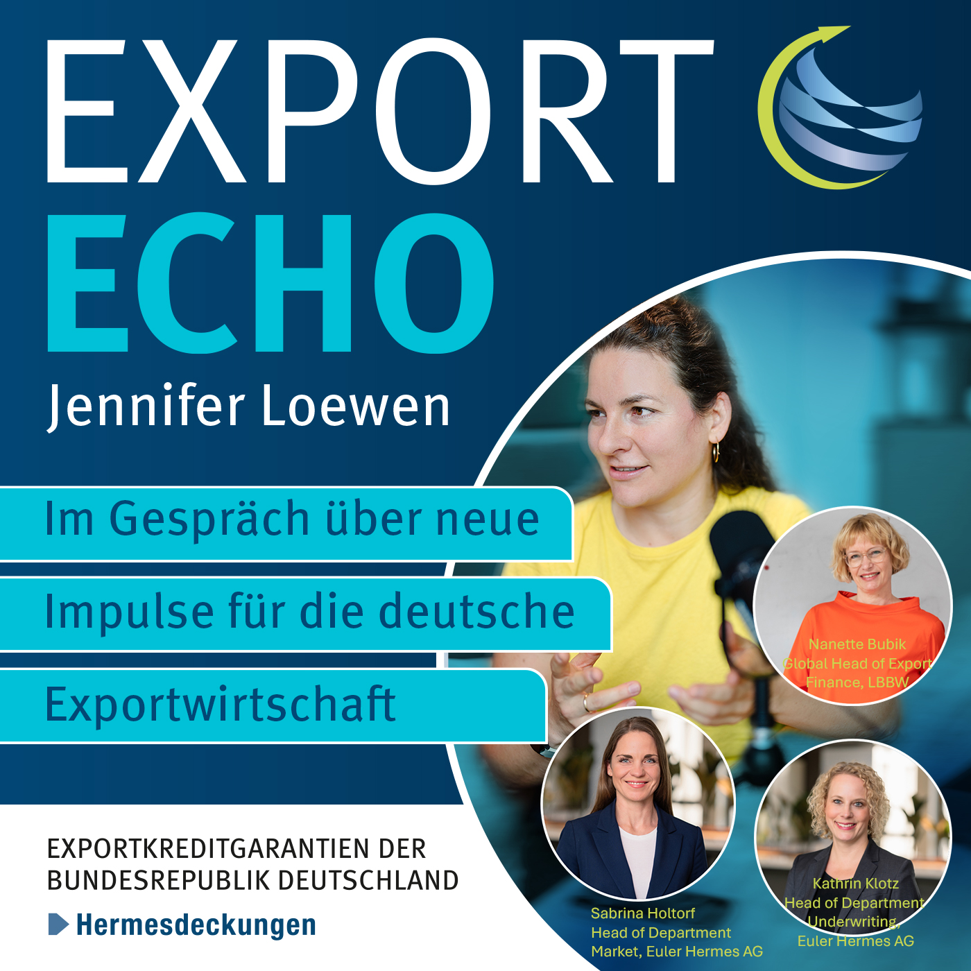 Titelbild zum Podcast - Überschrift mit Portrait von Jennifer Loewen